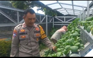 Bhabinkamtibmas Laksanakan Pembinaan Program Ketahanan Pangan Hidroponik di Taman Petekkan Riverside