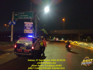 Polsek Asemrowo Patroli Mobile di Akses Tol Tandes, Antisipasi 3C dan Kejahatan Jalanan