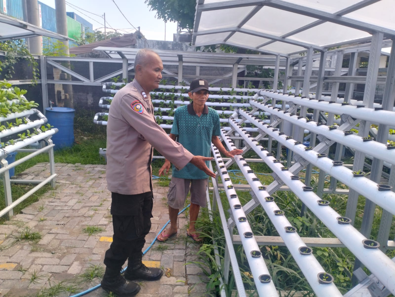 Bhabinkamtibmas Tanjung Perak Laksanakan Pembinaan dan Bantuan Sarana Hidroponik di Taman Petekkan